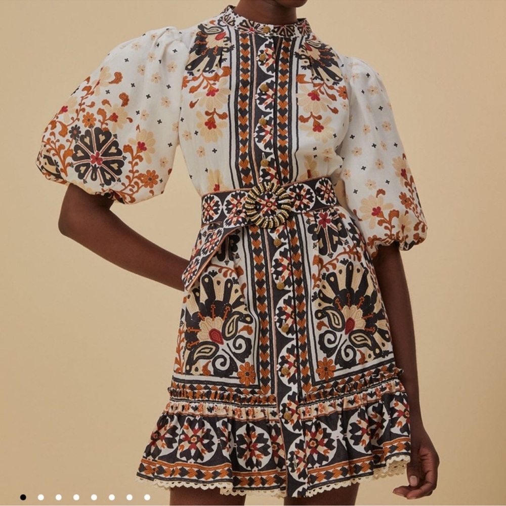 Farm Rio Flower Fan Off White mini Tapestry Dress Size XS